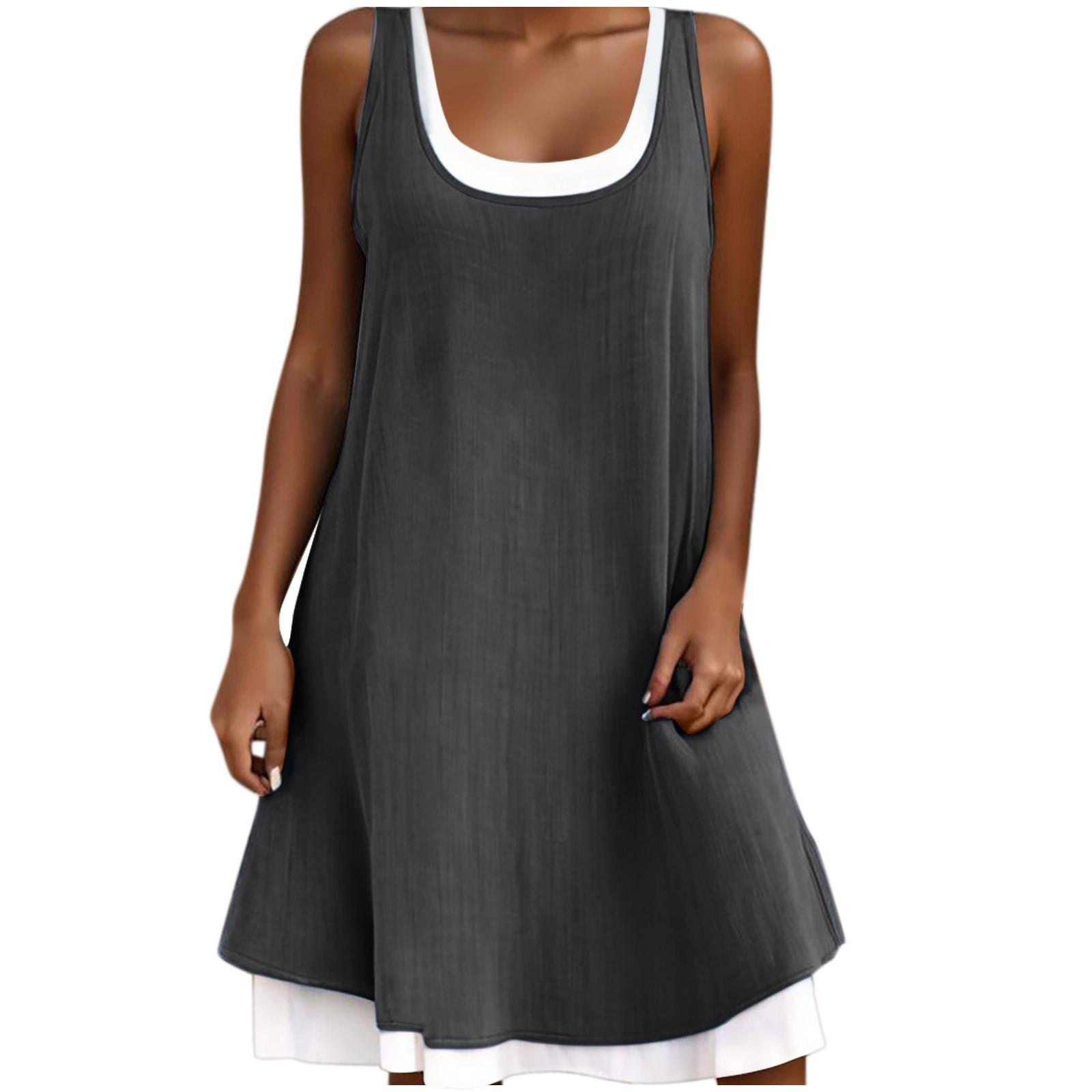 Womens Cotton Gauze Mini Dress 2025 Sleeveless Linen Dress Cover Up A Line Tank Dress Crewneck Boho Beach Sundress
